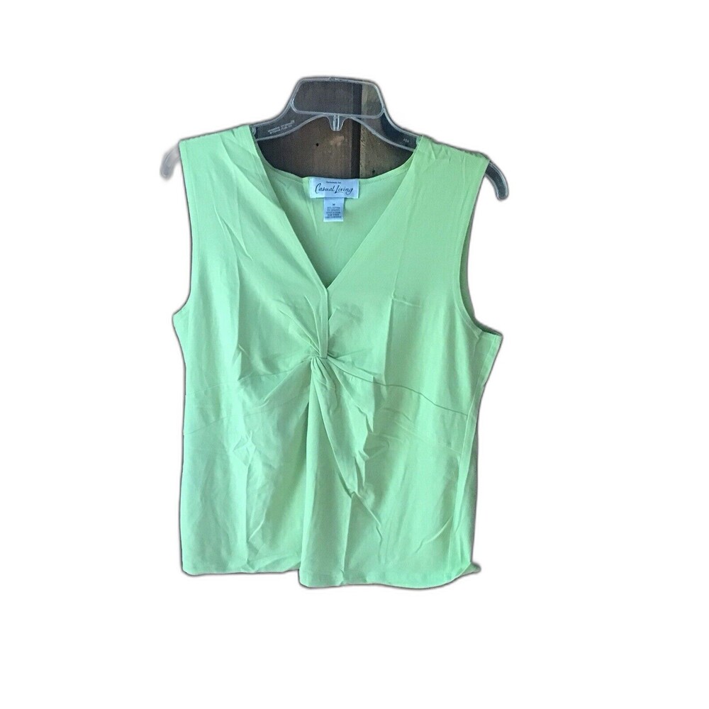 Casual Living Womens Top Size M Medium Green V Neck Blouse Work Office Casual